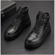 Autumn Korean White Hip Hop Leather Men High Tops Punk Casual Shoes Platform Sne - £85.03 GBP