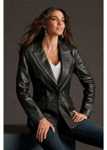 Handmade Genuine Lambskin Leather Black Women&#39;s Blazer Designer Formal Casual - £88.81 GBP