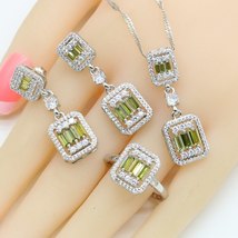 White Zircon Green Peridot 925 Silver Jewelry Sets For Women Pendant Earrings Ri - £23.94 GBP