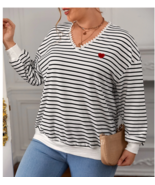 Shein Frenchy Striped Heart Embroidery Drop Shoulder Sweatshirt Plus Siz... - £10.70 GBP