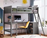 Wooden Twin Size Loft Bed With Underneath Desk And Bookshelves Cabinet, ... - $719.99