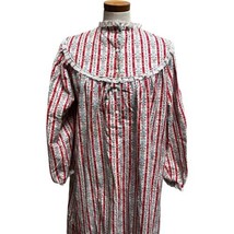 Lanz of Salzburg Womens White Nightgown Ruffle 100% Cotton Floral Red Striped M - £13.23 GBP