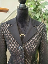 Kay Unger Womens Black Cotton 3/4 Sleeve Crochet Swiss Dot Stretch Blazer Size 6 - £58.77 GBP
