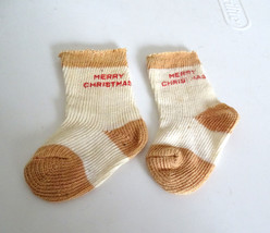 Vintage Knit Doll Socks &quot;Merry Christmas&quot; for Medium Size Doll - £7.87 GBP