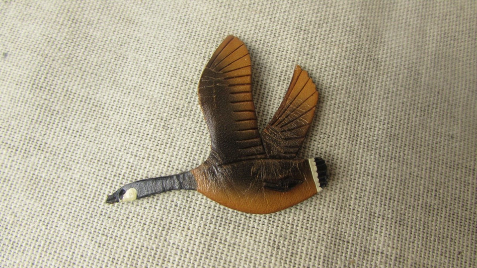 Handmade Vintage Leather Canadian Goose Brooch - $25.98
