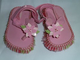 Vintage Gymboree Baby Infant Girl Pink Green Straw Flower Sandals Shoes Hula 1 2 - £19.32 GBP