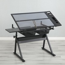 Black Adjustable Tempered Glass Drafting Printing Table - £171.80 GBP