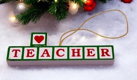 Vintage Wooden Love My Teacher Christmas Ornament Gift Letter Blocks - $10.51