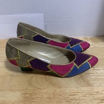 Vintage Women Tahití CAPEZIO 7.5 Multicolored Fabric 2&quot; Kitten Heel Pumps - $24.01