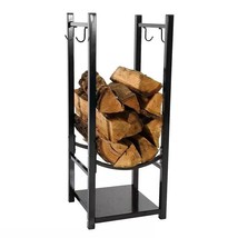 Black Indoor/Outdoor 32-inch Firewood Log Rack - £111.08 GBP