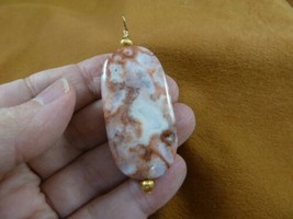 (J-199-3) oval White Mexican Lace Agate gemstone gem wired gold tone PENDANT - £15.50 GBP