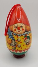 VINTAGE  Clown Christmas Ornament Egg Paper Mache 5&quot; Old World Decoupage - £14.87 GBP