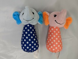 Grin Grow Blue Pink Elephant Rattle Plush 5 Inch  Polka Dot Lot Stuffed Animal - $19.76