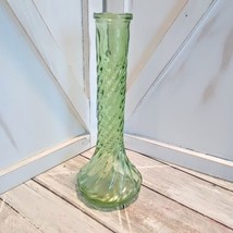 Vintage CFG Green Glass Swirl Bud Vase Wide Base 9&quot; Tall - $9.40