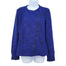 H by Halston Womens Tweed Jacket Size 6 Blue Zippers Asymmetrical Stretchy - £14.31 GBP