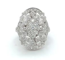 Platinum Cocktail Leaf Ring with 1.10ct TW Genuine Natural Diamonds (#J5953) - £2,270.41 GBP