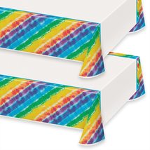 HOME &amp; HOOPLA Tie Dye Party Plastic Table Cover for Beach Bum, 60&#39;s Decades, and - £9.19 GBP