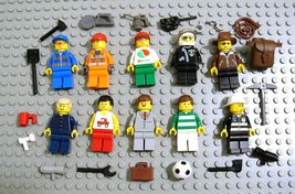 LEGO 10 Minifigure Lot City, Police, Construction, Soccer with Accessories  - £17.54 GBP