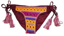 $108 Ale Alessandra Crochet Burgandy Bikini Bottom Small 4 6 Tassels Swi... - $31.19