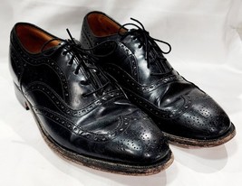Johnston &amp; Murphy BLACK LEATHER Wingtip Oxford Lace Up Vintage Men 8.5 D... - $49.00