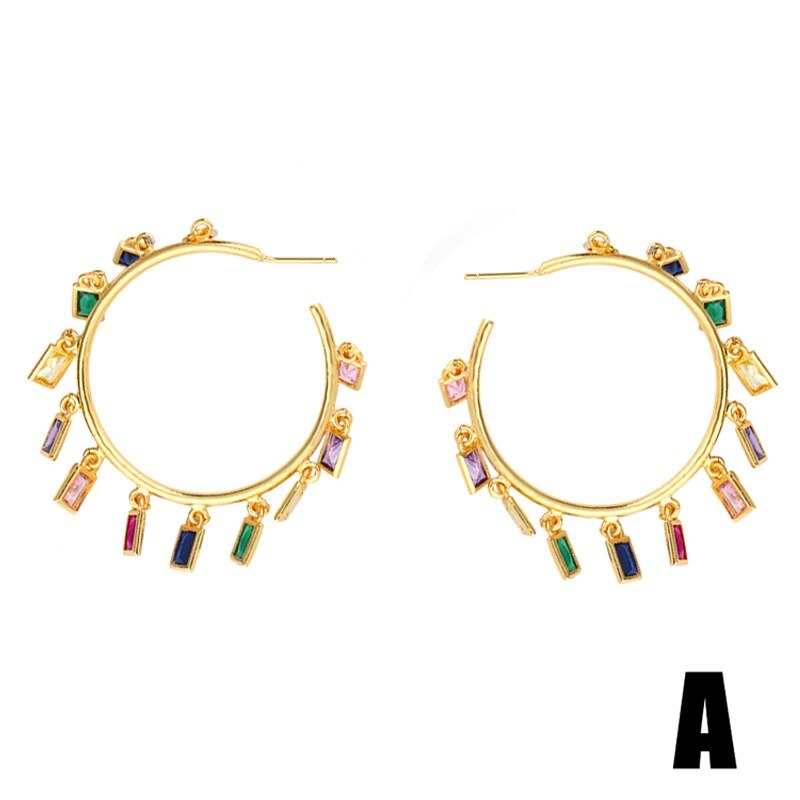 Primary image for FA Gold Filled Rainbow Hoop Earring with Charm Big Earing Hoop Circle Woman Rain