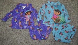 Girls Pajamas Dora Explorer 4 Pc Fleece Long Sleeve Shirt &amp; Pants-sz 12 months - £13.26 GBP
