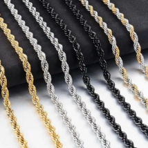 Quality 316L Stainless-Steel 3MM/5MM Twist Rope Chain Necklace (20&quot;, 24&quot;) - £9.58 GBP+