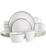 Elama Arthur 16 Piece Stoneware Dinnerware Set in Matte White with Gold Rim - $117.99 CAD
