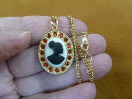 CA30-143) RARE African American LADY white + black CAMEO brass pendant necklace - £23.08 GBP
