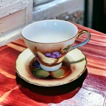 Tea Cup and Saucer Yellow Gold Trim Fruit Pear Apple Grapes Japan Vtg - £3.50 GBP