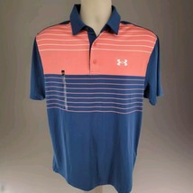 Under Armour Playoff Polo Medium Golf Shirt Blue Pink Striped NEW - $34.60
