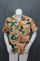 Vintage Hawaiian Shirt - Island and Tribal Pattern by Van Cort - Men&#39;s Medium - £43.24 GBP