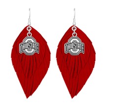 43373 Ohio State Red Suede Leather Boho Earrings - £12.70 GBP