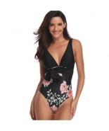 FLOWER PRINTING ONE-PIECE DESIGN FASHION WOMEN SWIMWEAR - BLACK - $55.48 CAD
