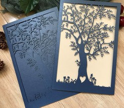 50pcs pearl navy blue tree Sweet Sixteen Birthday Invitations Cards,laser cut we - £42.13 GBP