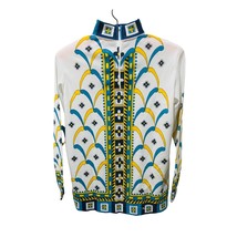 Vintage Funky Groovy Quarter Zip Long Sleeve Polyester 1970&#39;s Blouse - £15.02 GBP