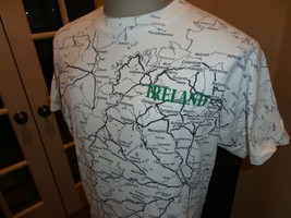 Vtg 90&#39;s White Oneita AOP All Over Print Ireland Country Map T-shirt Womens Sz L - £34.75 GBP