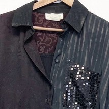 Cache Womens Blouse Black Burgundy Sequin Stripe Polka Dot Sheer Sleeves Size 2  - £21.69 GBP