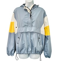 Bershka Blue White Yellow Colorblock Anorak Half Zip Snap Windbreaker si... - $19.24