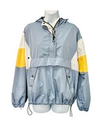 Bershka Blue White Yellow Colorblock Anorak Half Zip Snap Windbreaker si... - $26.31 CAD