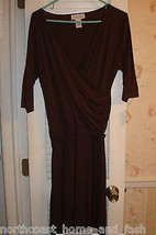 Fashion Avenue Medium Size 8 - 10 Brown Wrap Dress 3/4 Sleeves  NWT - £31.05 GBP