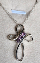 Purple Spinel Platinum Over Sterling Cross Pendant With Chain 0.40ctw 20 In. - £39.92 GBP