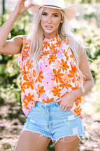 Orange Ruffled Sleeve Smocked Floral Top - £21.58 GBP