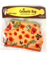 Floral Butterfly Print Vtg Gold Crest Cosmetic Bag Waterproof Lined Dead... - £18.89 GBP