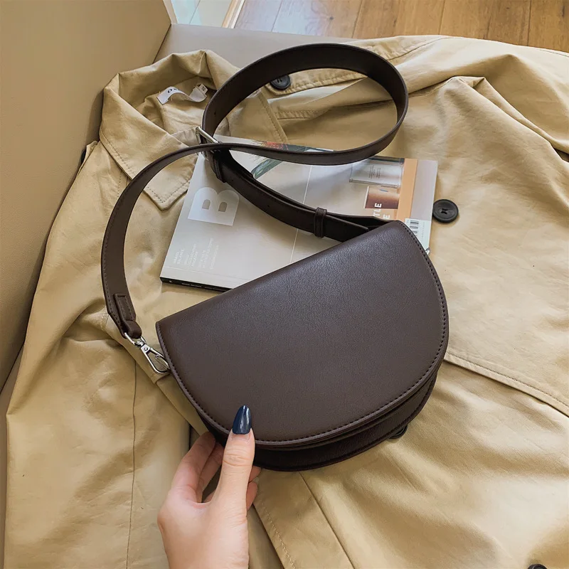 Retro Solid Color Saddle Bag High Quality Leather  Bags for Women 2023 New Simpl - $69.22