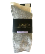 Cashmere Blend Wool Ladies Socks Luxe 2 Pair Diamond Pattern Gray Plain ... - $29.37