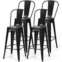 Set of 4 Black 30" Height High Back Metal Industrial Bar Stools - $491.99