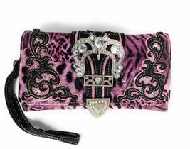 Premium Rhinestone Cross Buckle Leopard Concealed Carry Handbag with Matching Wa - £22.91 GBP