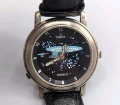 1990s Timex Star Trek Enterprise Indiglo Watch Leather Band 56962 NEEDS ... - $47.41