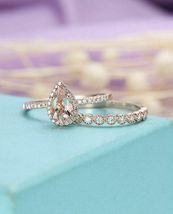1.96Ct Pear-Cut Diamond Halo Bridal Set 14k Rose Gold Over Anniversary Ring - £68.96 GBP